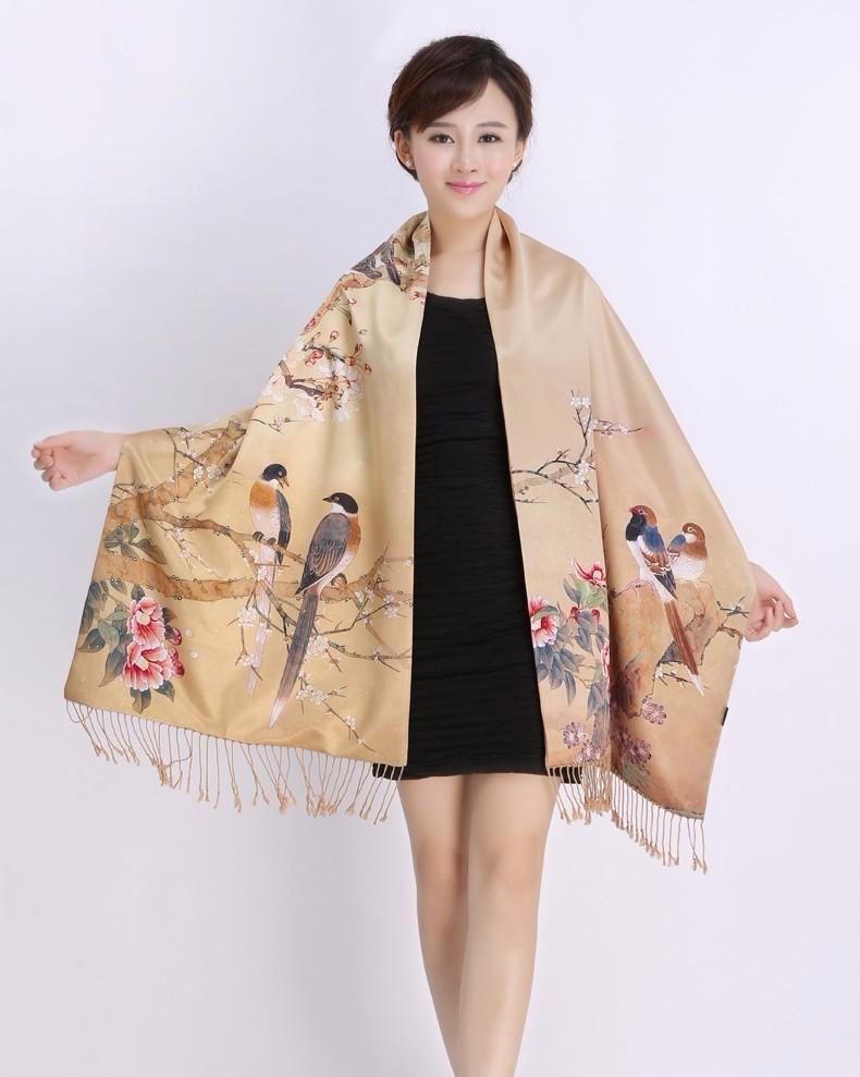 Birds on Silk and Cashmere Scarf/Shawl - Global Crafts and Gifts