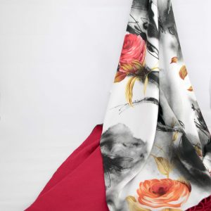 Roses on Silk and Red Cashmere Scarf/Shawl