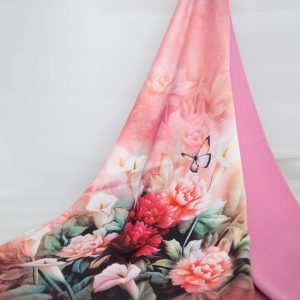 Roses on Silk and Pink Cashmere Scarf/Shawl