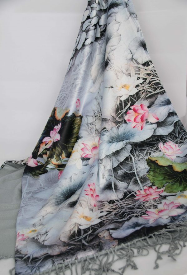 Flowers on Silk and Cashmere Scarf/Shawl