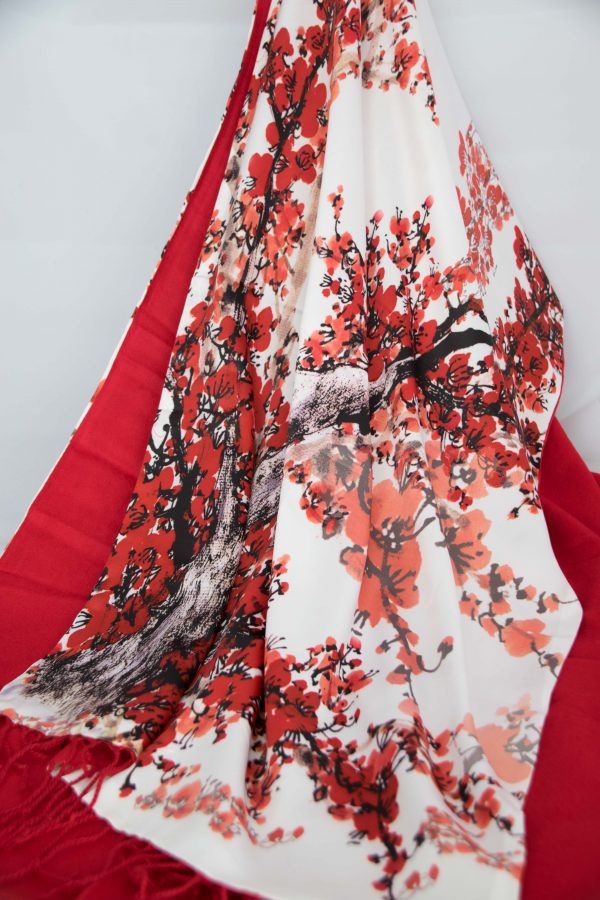 Red Tree Silk and Cashmere Scarf/Shawl