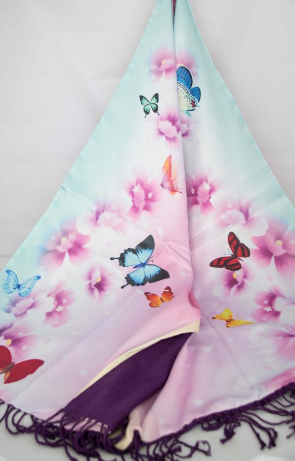 Butterflies on Silk and Cashmere Scarf/Shawl