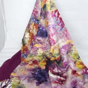 Grapes on Silk and Cashmere Scarf/Shawl