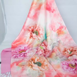 Pink Flowers on Silk and Cashmere Scarf/Shawl