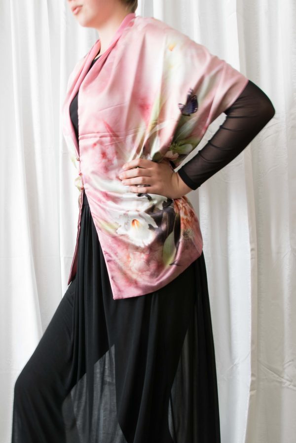 Butterfly and Flowers on Silk and Cashmere Multi function Scarf/Shawl